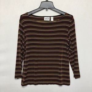 Chico's Women Long Sleeve Striped Slinky Top Shirt Blouse Size 1 Acetate M101 23